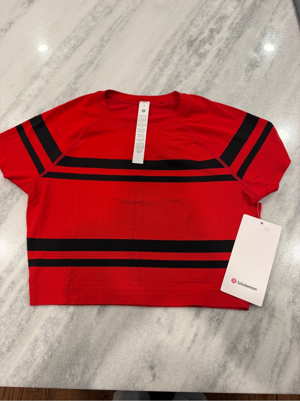 lululemon athletica Red Crop Top with Black Stripe Accents